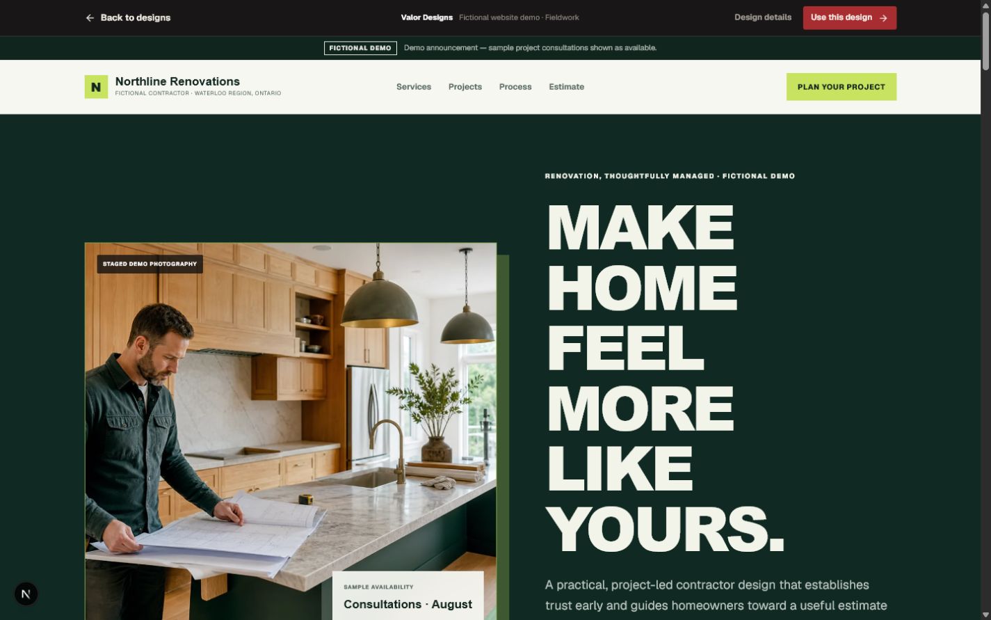 Northline Renovations fictional desktop website demo