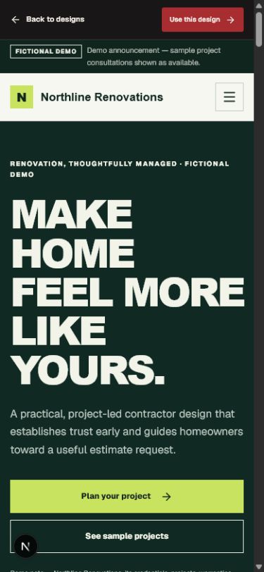 Northline Renovations fictional mobile website demo