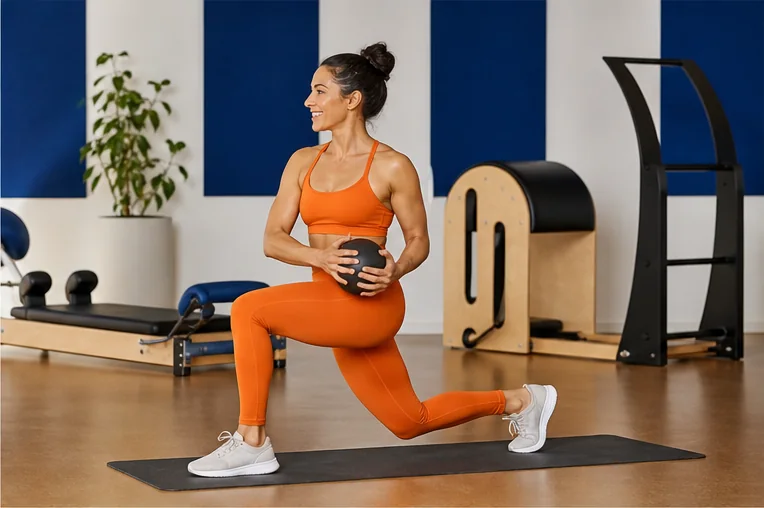 Fictional Commonform trainer demonstrating a controlled lunge