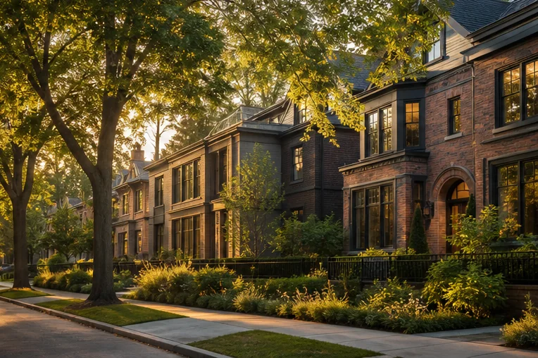 Architect-designed homes in a fictional leafy neighbourhood